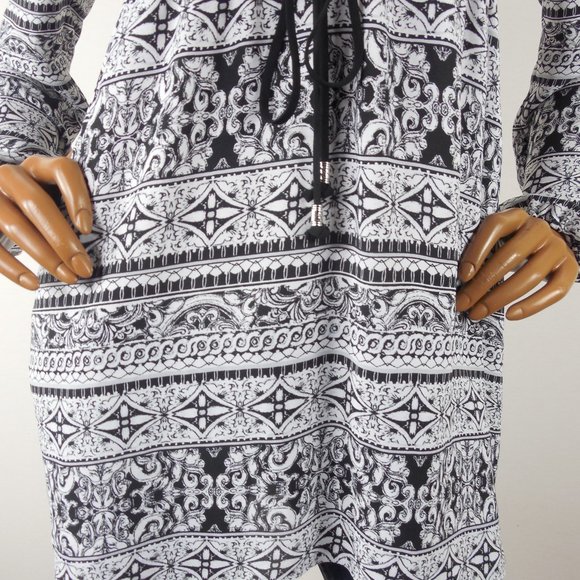 WHITE HOUSE BLACK MARKKET Top M Casual Print Tunic Shirt Drawstring Tie Blouse - Picture 7 of 12